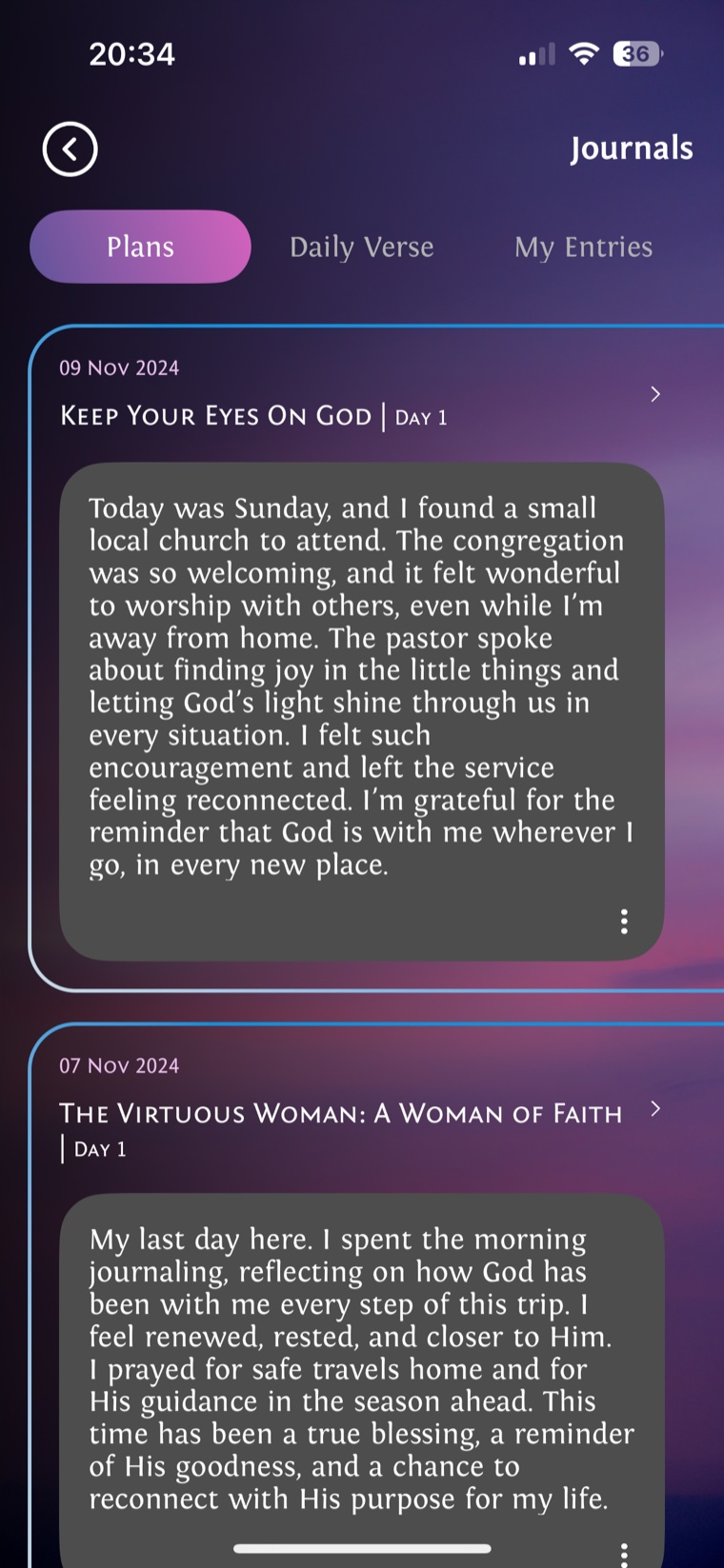 Faith journal entries